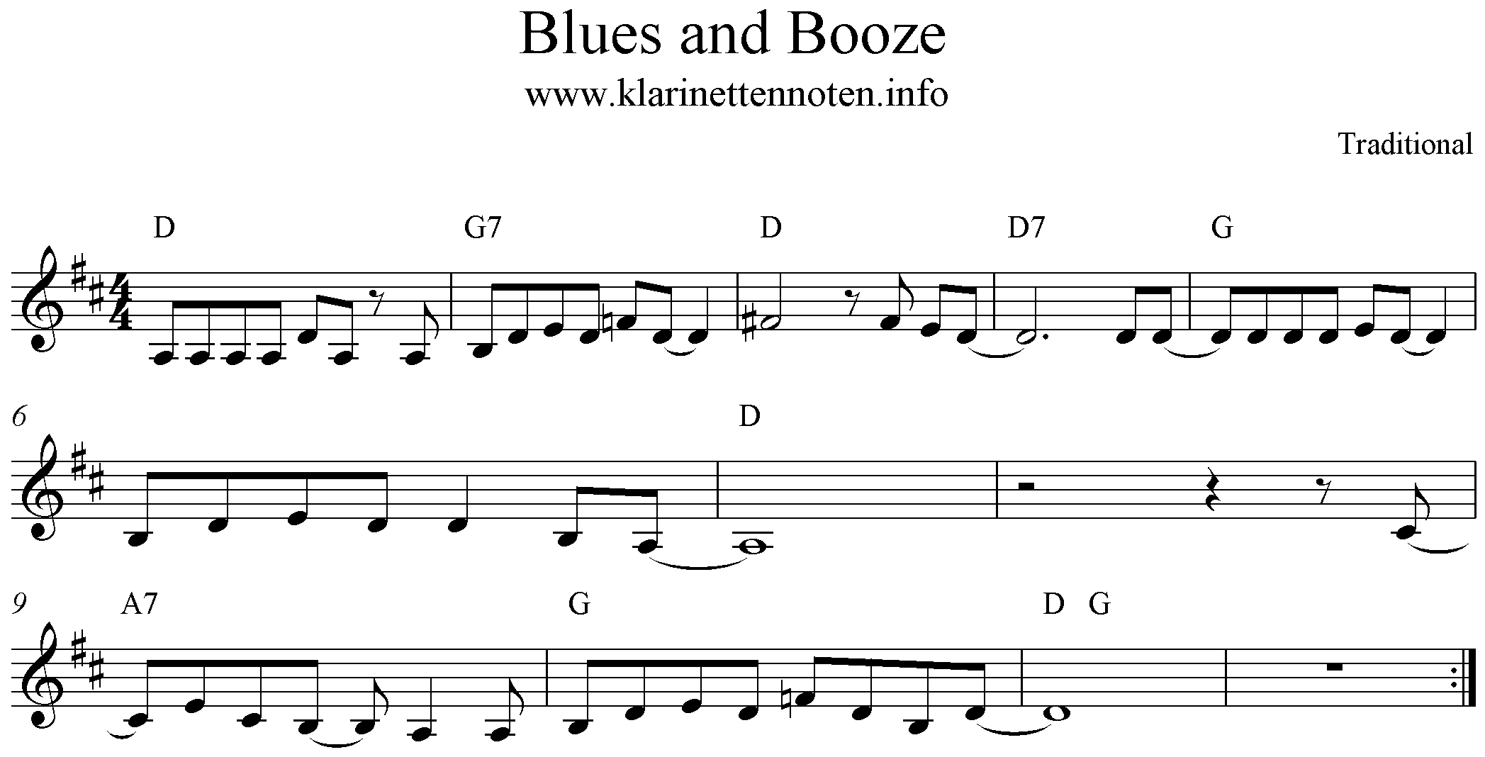 Freesheetmusic Blues and Booze, D-Major